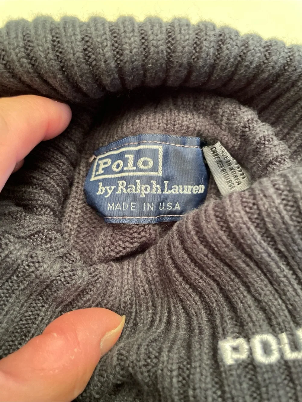 VTG Polo By Ralph Lauren Dark Gray Ribbed Turtleneck Long Sleeve Sweater 2XL